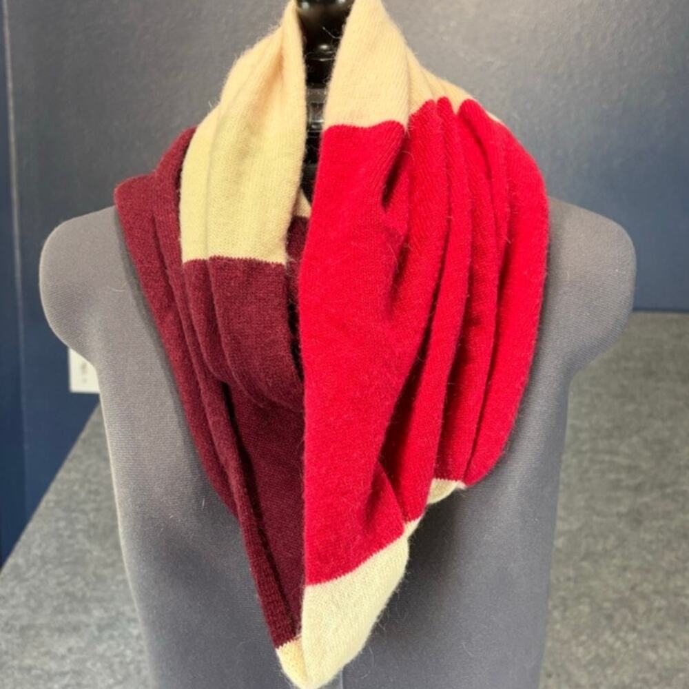 Kate Spade Wool Mohair Infinity Scarf Colorblock Burgundy Cream Red Winter Wrap